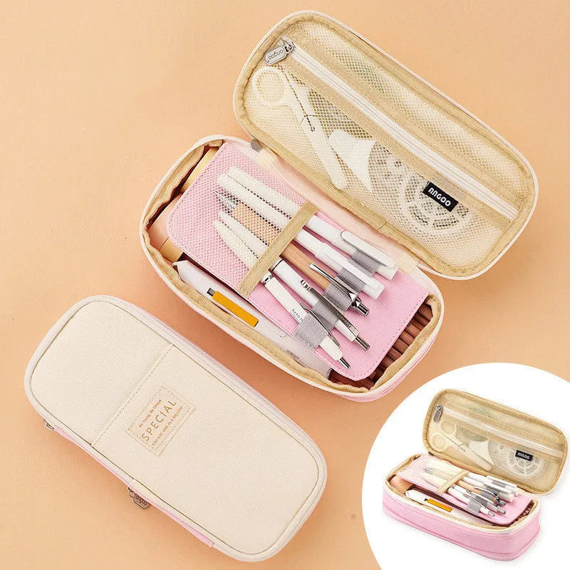 Stationery Bag Student Pencil Case Junior High School Canvas Square Design Multiple Colors Available