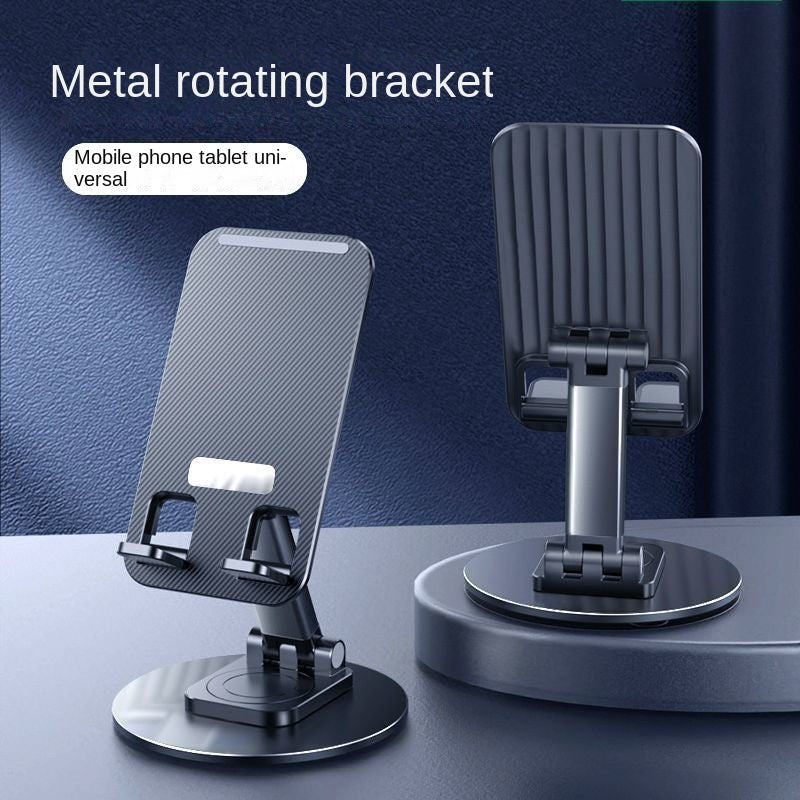 Foldable Phone Stand For Desk - Height Adjustable Cell Phone Holder Portable Cellphone Cradle Desktop Dock Metal Base 360 Degree Rotatable