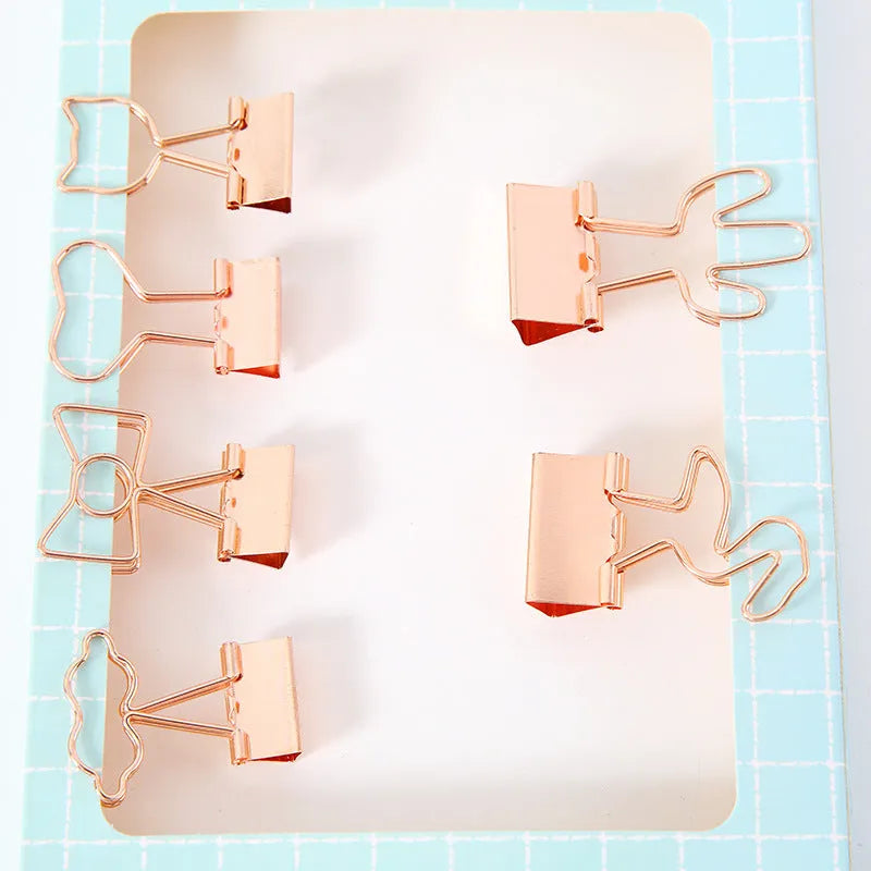Creative Plating Gold Small Clip Office Style Long Tail Metal Flamingo Love Clouds Cat Cactus Bow