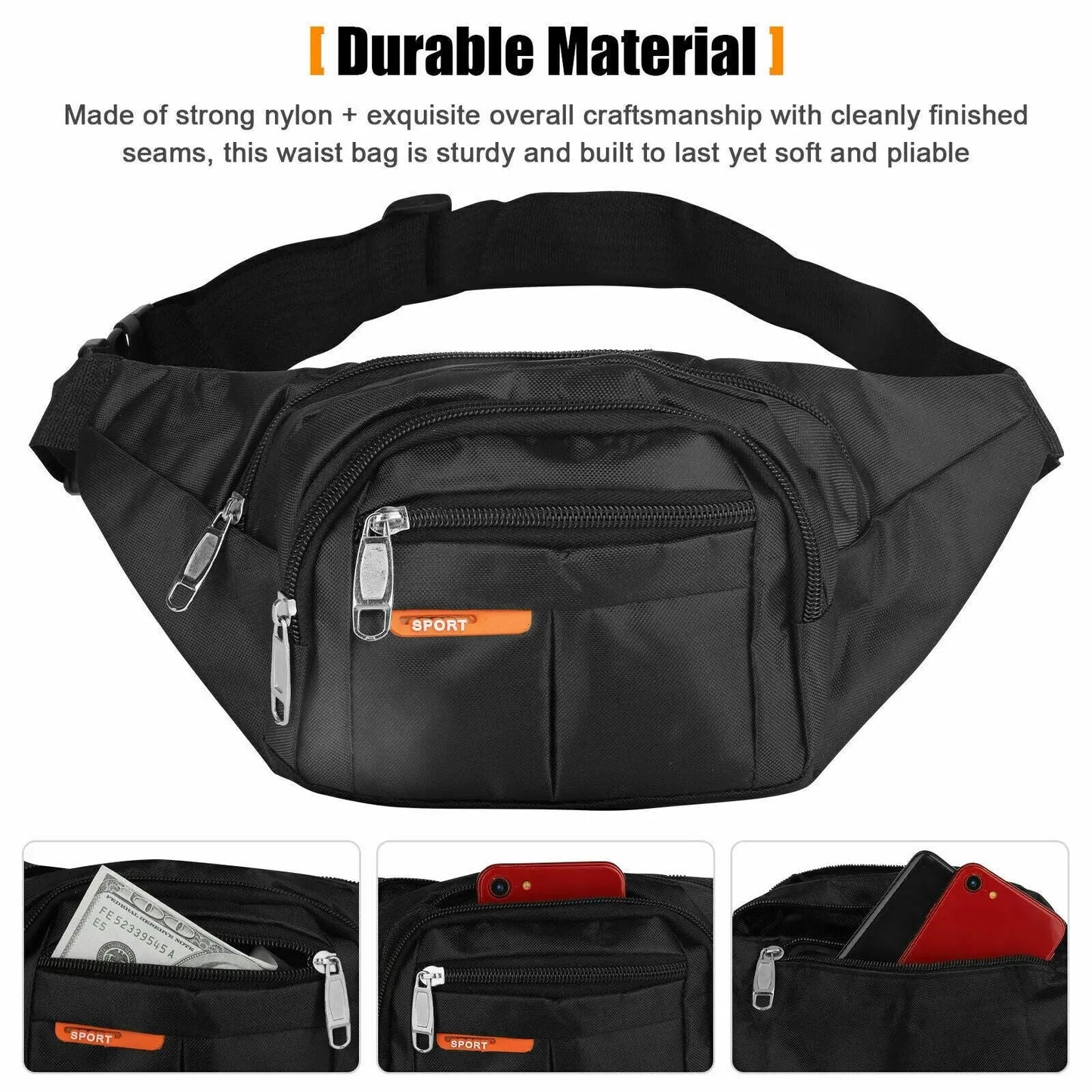Waist Bag Fanny Pack for Men Women Hip Belt Bum Pouch Sport Travel Purse Unisex