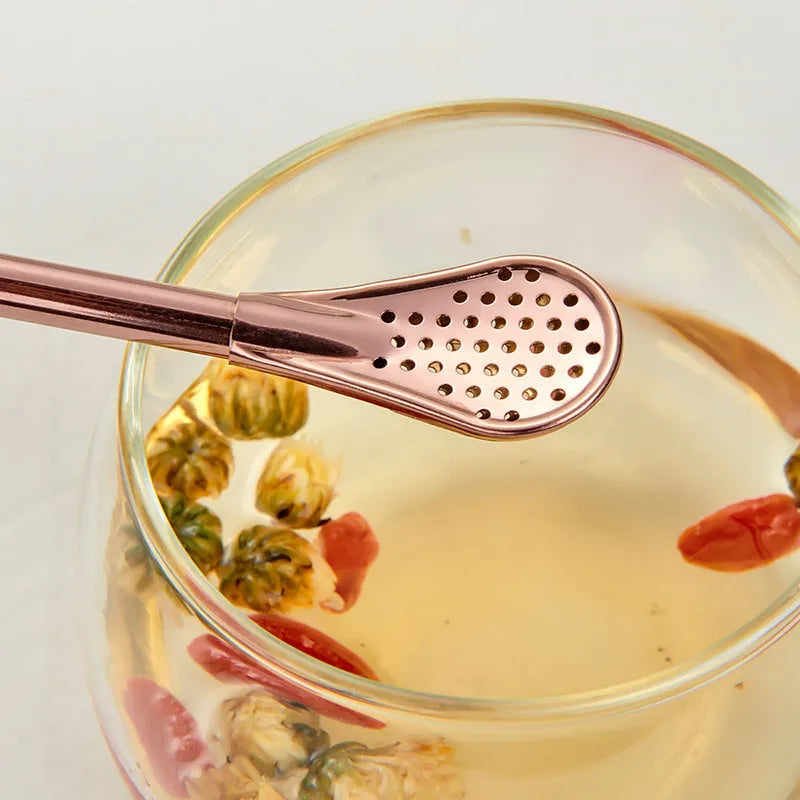 Stirring Spoon With Stainless Steel Filter Straw For Adults