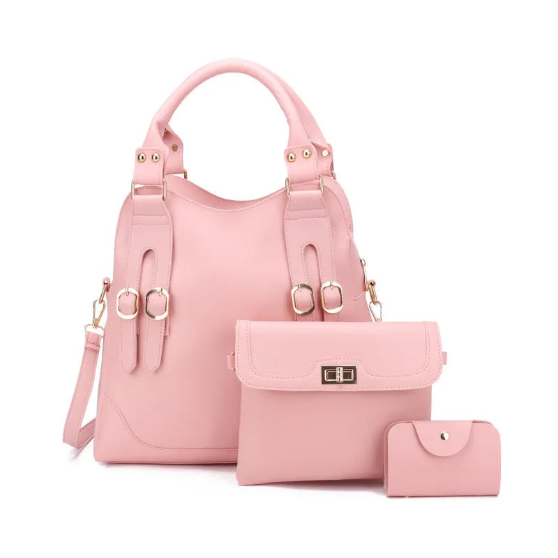 New Fashion Belt Decorative Three Piece Bag With Multiple Pockets And Zipper Closure