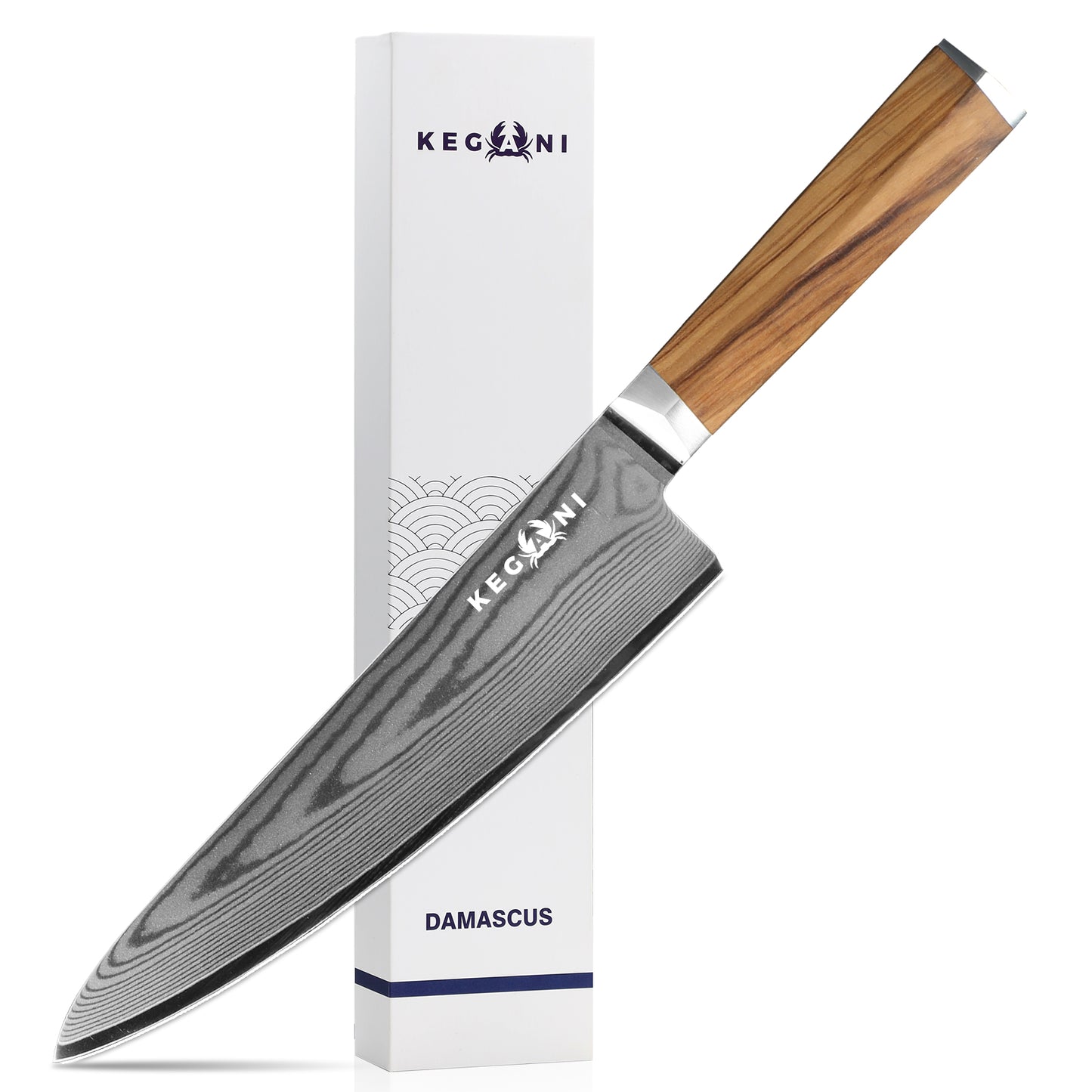 Kegani 8 Inch Kiritsuke Knife, Japanese Chef Knife 67 Layers VG-10 Damascus Kiritsuke, Italian Olive Wood FullTang Handle Natural Texture Japanese