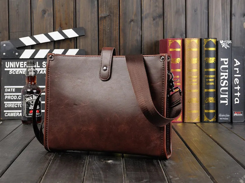 Men's Shoulder Messenger Bag Korean Style Casual Horizontal Retro Fashion PU Leather Crossbody Bag for Men