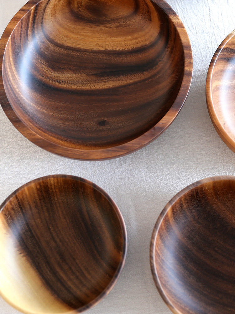 Acacia Wooden Bowls, Small Bowls,Round Wood Salad Bowl, Hand Carved Dip Tray for Serving Popcorn Pasta Candy Cereal Coconut Nuts