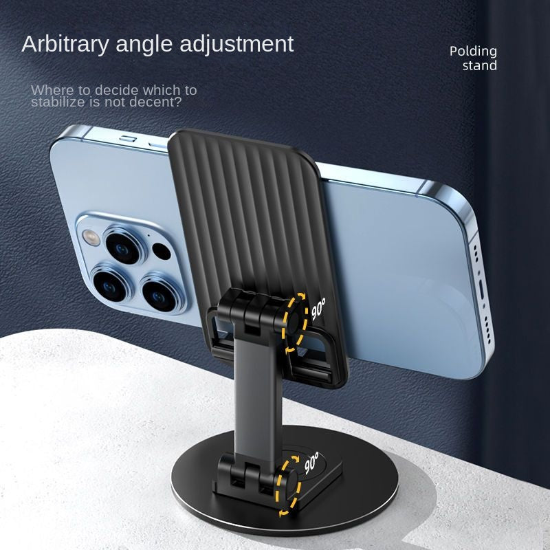 Foldable Phone Stand For Desk - Height Adjustable Cell Phone Holder Portable Cellphone Cradle Desktop Dock Metal Base 360 Degree Rotatable