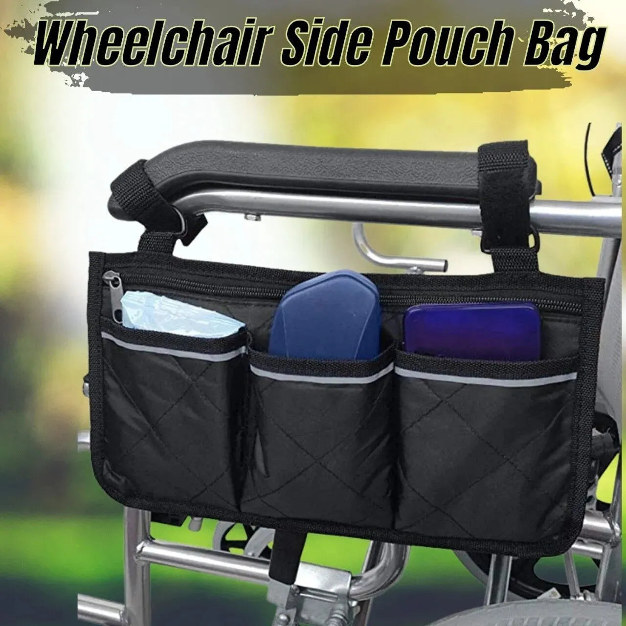 Outdoor Wheelchair Side Pouch Storage Bag Armrest Pocket Organizer Holder Pack