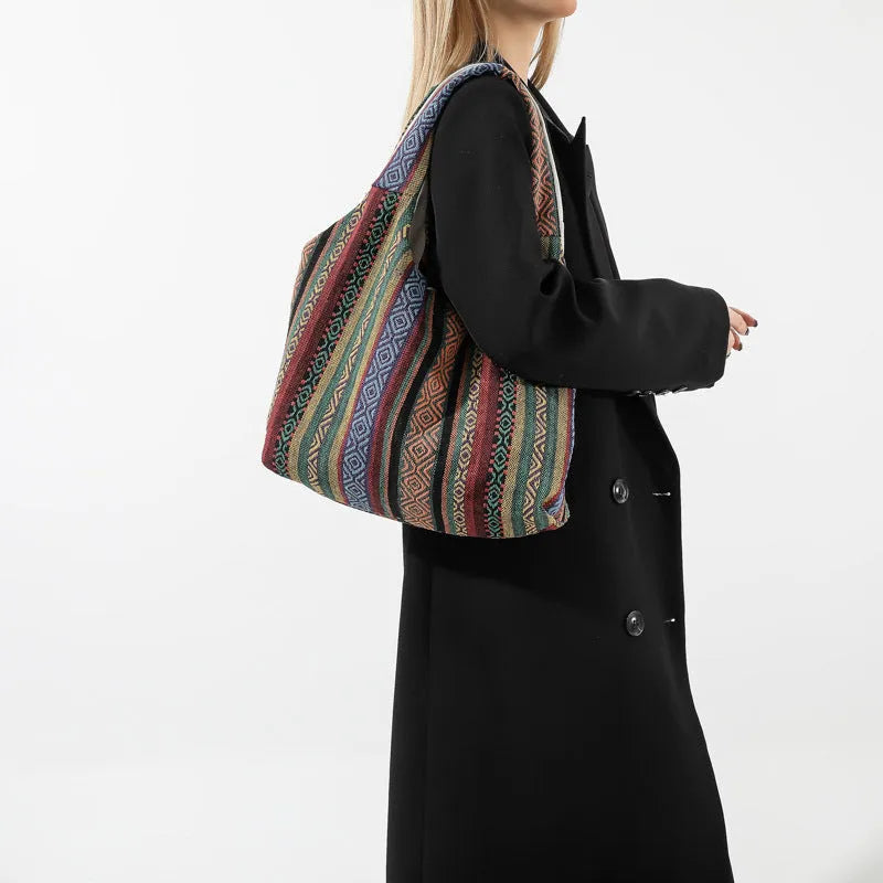 Simple Handbag Commuter Large Capacity Retro Underarm Bag Canvas Tote Bag