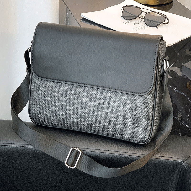 Messenger Bag for Men and Women – Stylish Canvas Crossbody Shoulder Bag with Plaid Pattern and Leather 