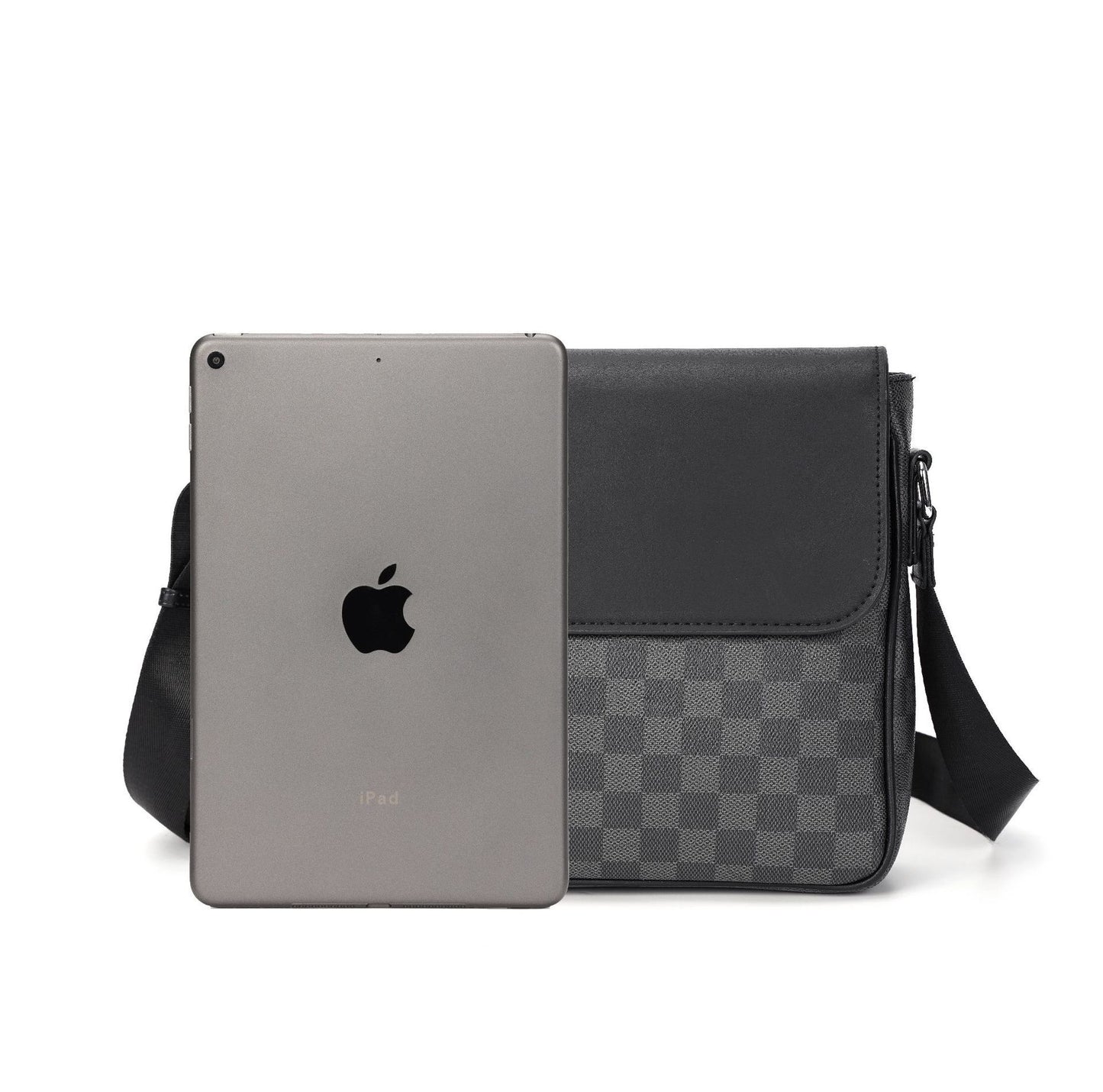Messenger Bag for Men and Women – Stylish Canvas Crossbody Shoulder Bag with Plaid Pattern and Leather 