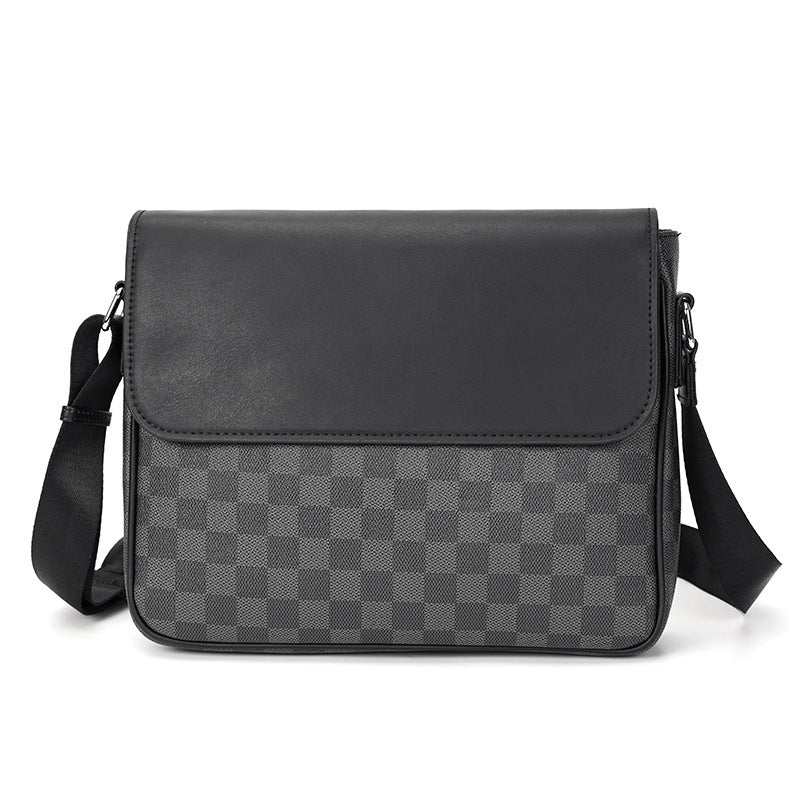 Messenger Bag for Men and Women – Stylish Canvas Crossbody Shoulder Bag with Plaid Pattern and Leather 