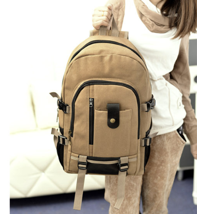 Men's Canvas Backpack – Durable Zipper Student Bag for School & Daily Use