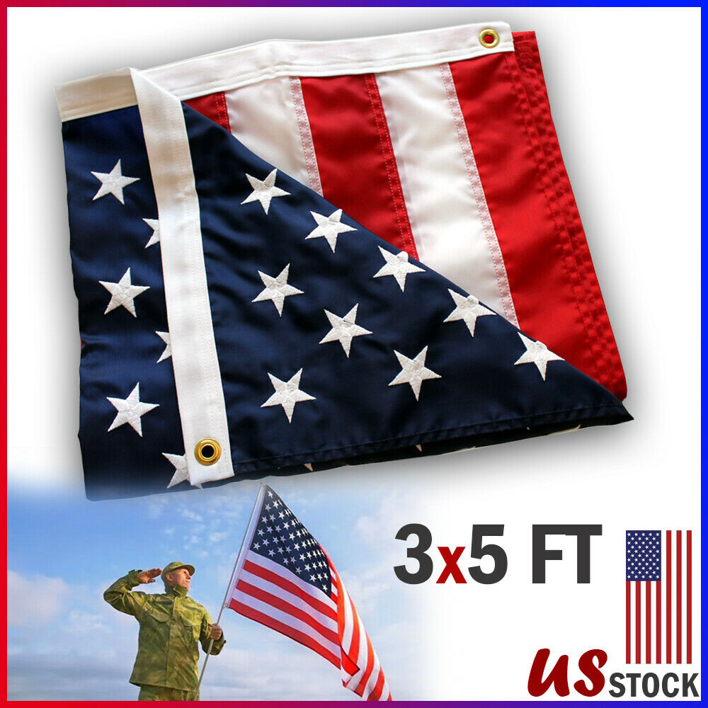 3x5ft US American Flag, Heavy Duty Embroidered Stars Sewn Stripes Grommets Oxford