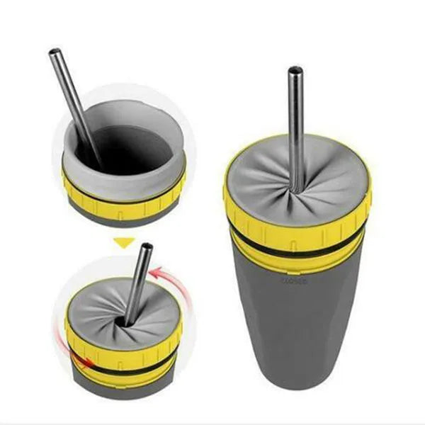 No Cover Twist Cup Travel Portable Double Insulation Tumbler With Straw For Children And Adults