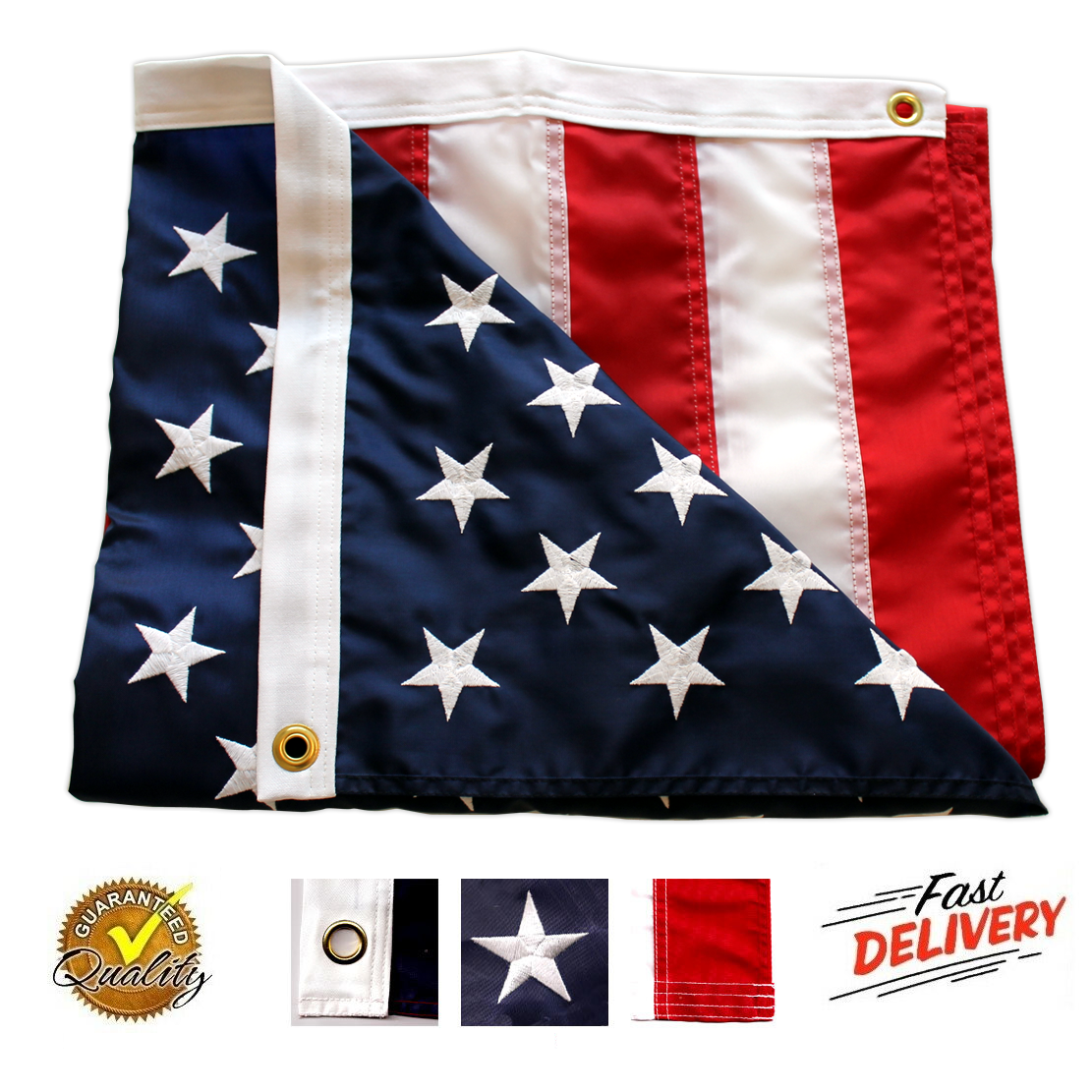 3x5ft US American Flag, Heavy Duty Embroidered Stars Sewn Stripes Grommets Oxford