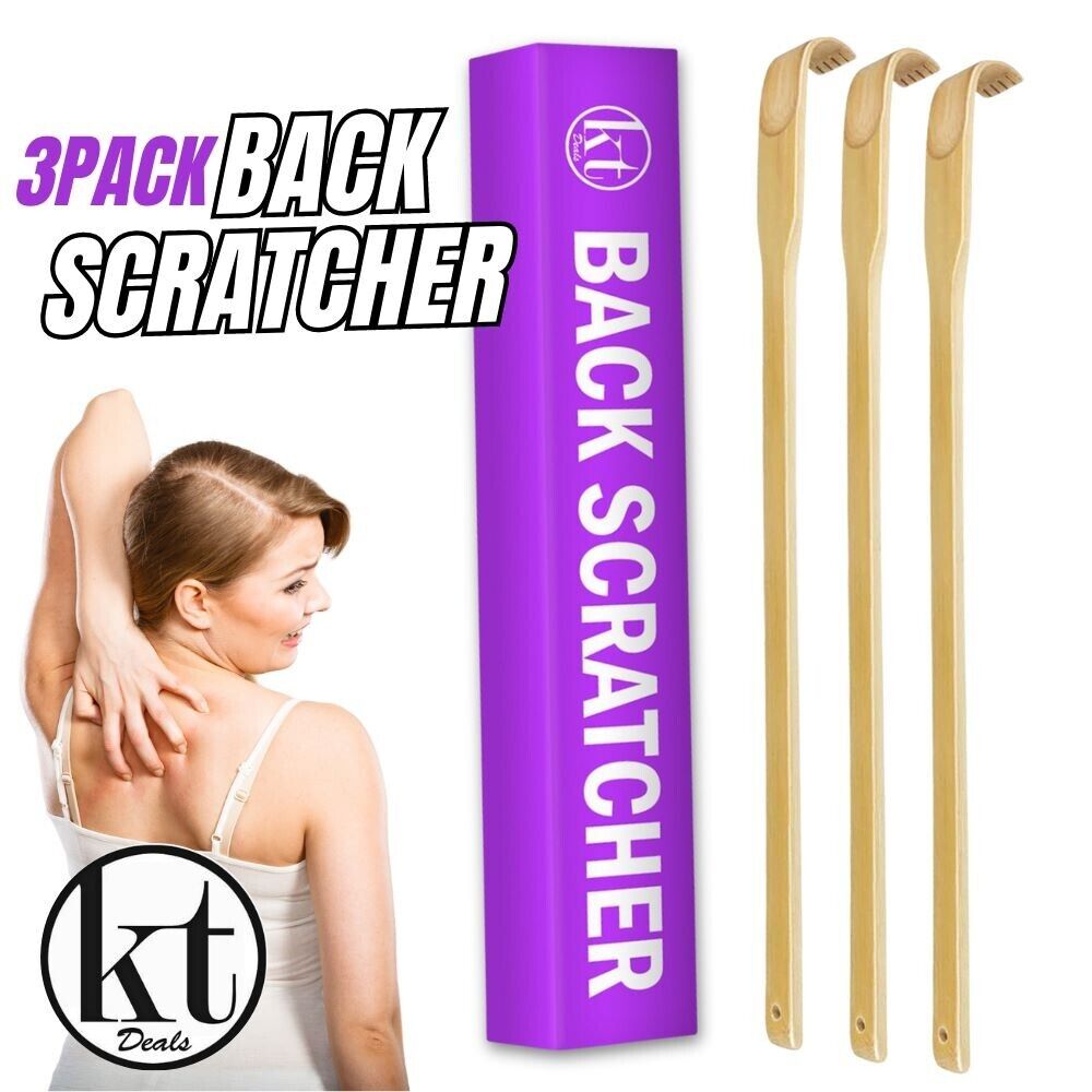 3 PCS Natural Bamboo Back Scratcher Long Reach Pick Itch Relief Tool Portable Bamboo Wood Back Scratcher Long Reach Handle Pick Itch Relief Massage