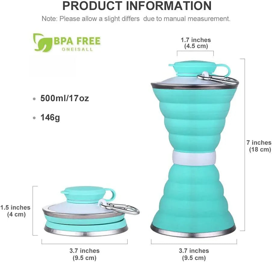 500ML Silicone Water Bottle Cup Foldable Leak Proof Portable Sports Travel Water Bottle For Outdoor Travel Gym Hiking Reusable Kitchen Gadget