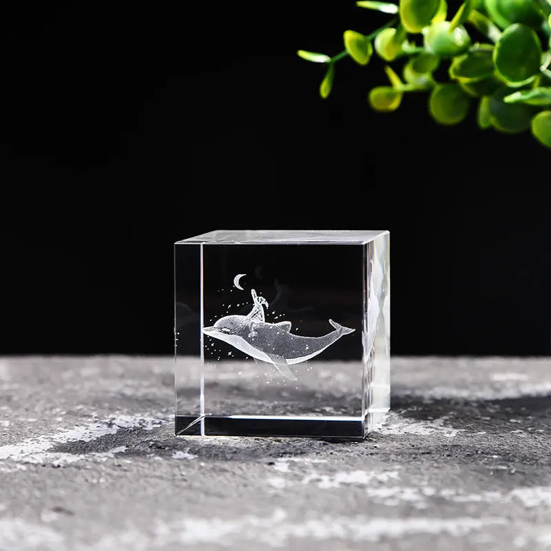 Desktop Crystal Creative Gift Ornament White Lotus Cube