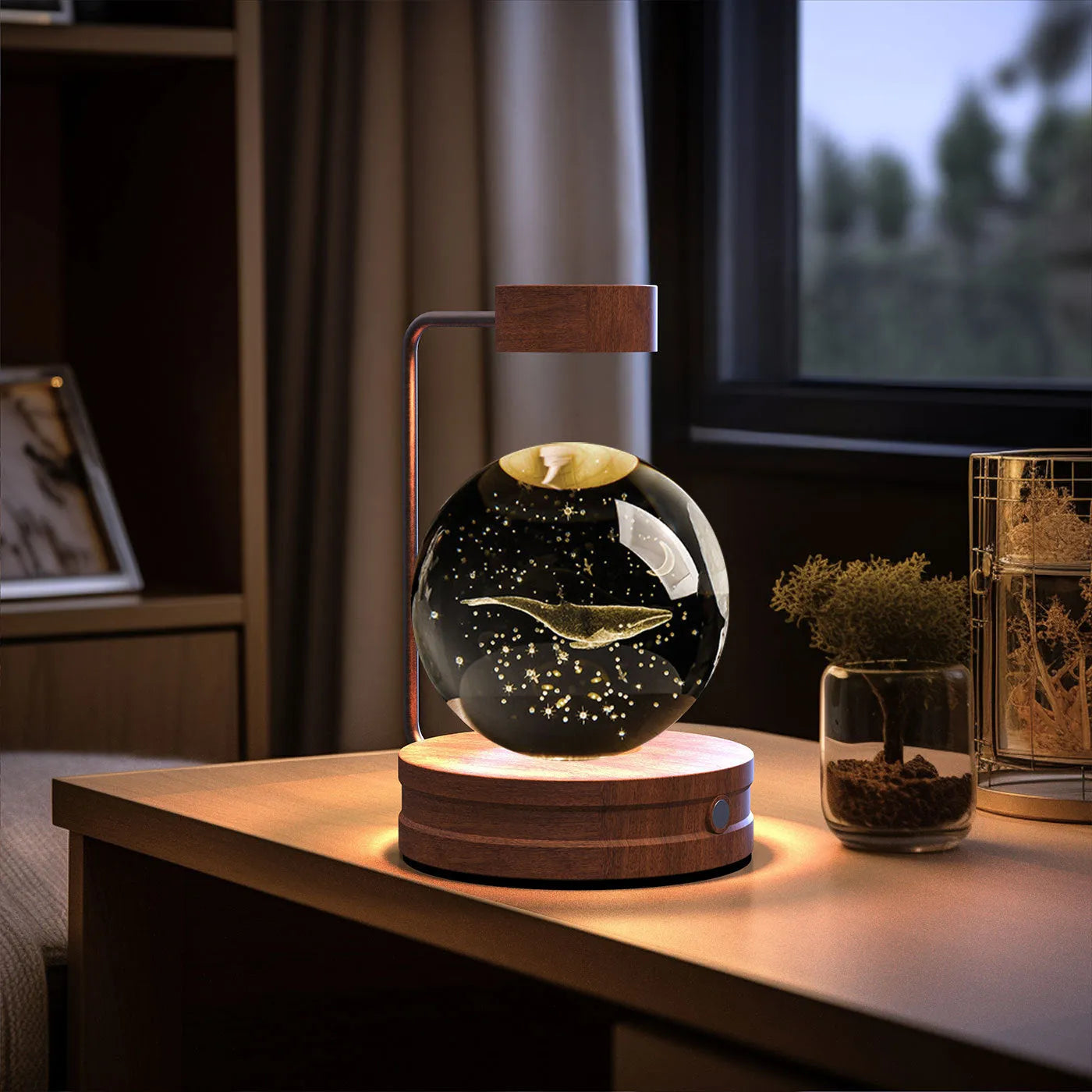 Crystal Ball Cosmic Dinosaur Indoor Night Light USB Powered Warm Bedside Lamp Birthday Gift
