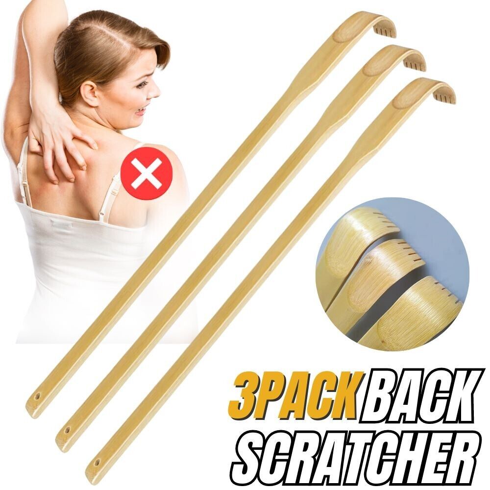 3 PCS Natural Bamboo Back Scratcher Long Reach Pick Itch Relief Tool Portable Bamboo Wood Back Scratcher Long Reach Handle Pick Itch Relief Massage