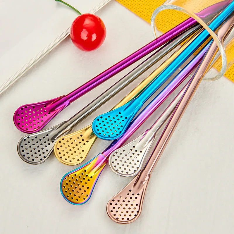 Stirring Spoon With Stainless Steel Filter Straw For Adults