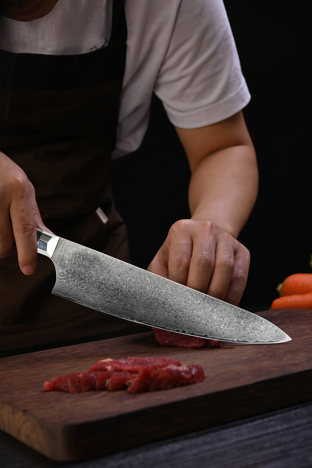 Kegani 8 Inch Japanese Kiritsuke Chef Knife, Japanese 67 Layers VG-10 Damascus Knife, Ebony FullTang Handle Natural Texture Japanese Knife