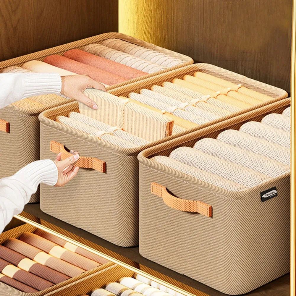 Cabinet Drawer Organizer Versatile Socks Storage Basket with Handle and Steel Frame Thickened Foldable Fabric for Home Wardrobe
