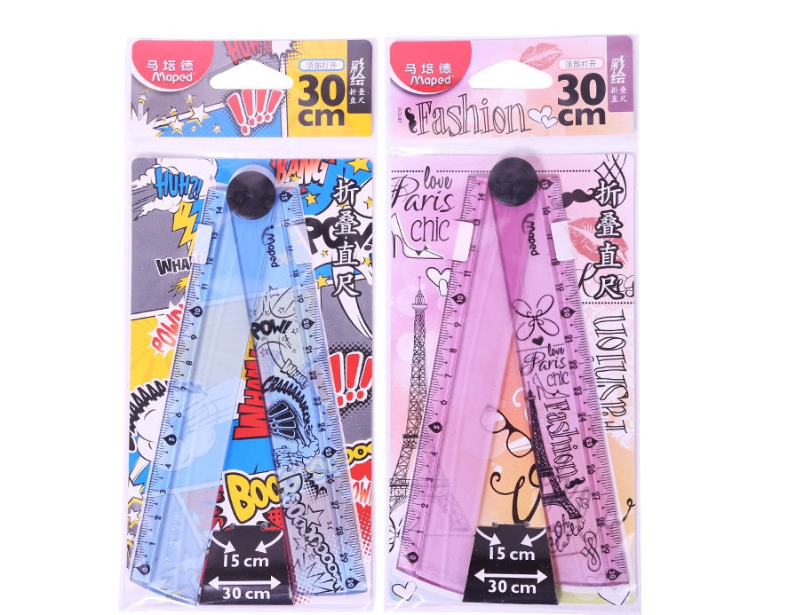 Folding Ruler 30cm Widened Rotary Ruler Folding Ruler Multi Acrylic Folding Ruler Angle Measurement Ruler Clear Flexible Black and White Rulers