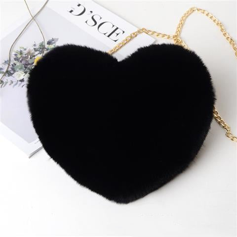 Plush Heart-Shaped Chain Shoulder Bag for Valentine's Day Party