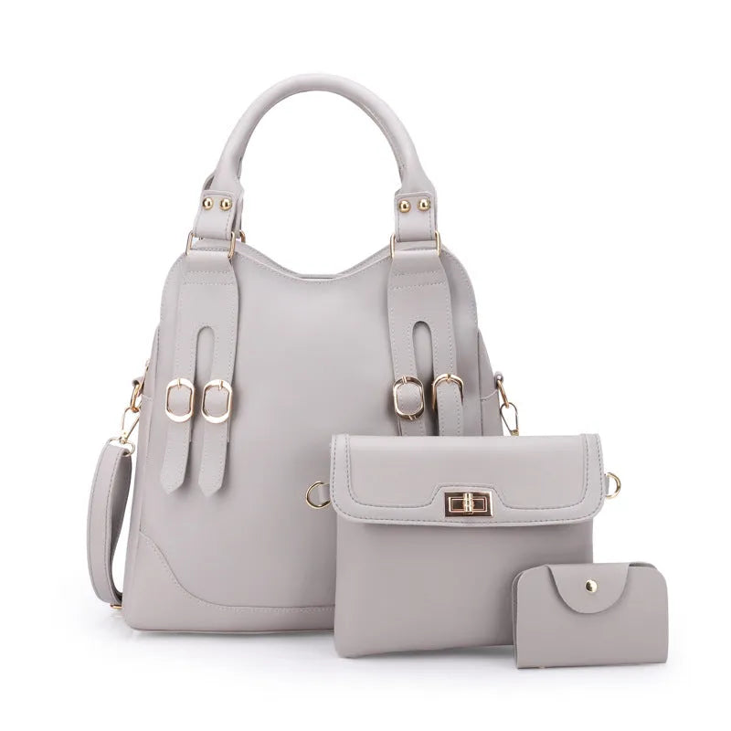 New Fashion Belt Decorative Three Piece Bag With Multiple Pockets And Zipper Closure