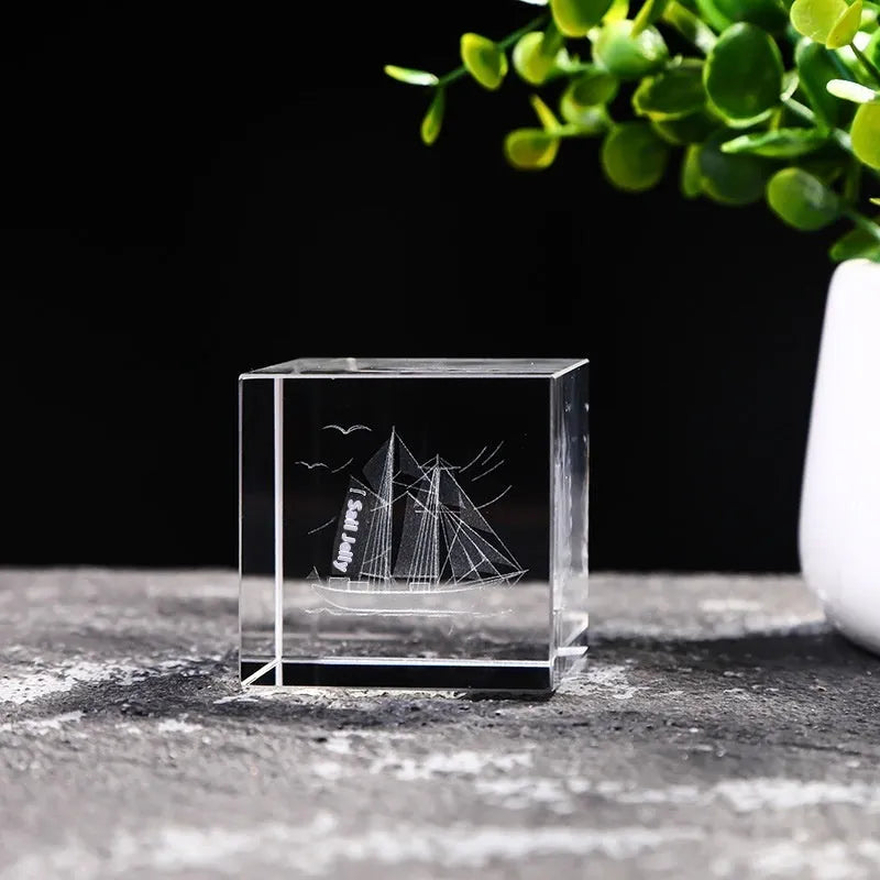Desktop Crystal Creative Gift Ornament White Lotus Cube
