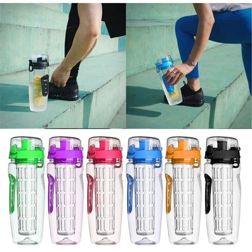 1000ml BPA Free Plastic Water Bottle With Fruit Infuser Sport Design Leakproof Unbreakable