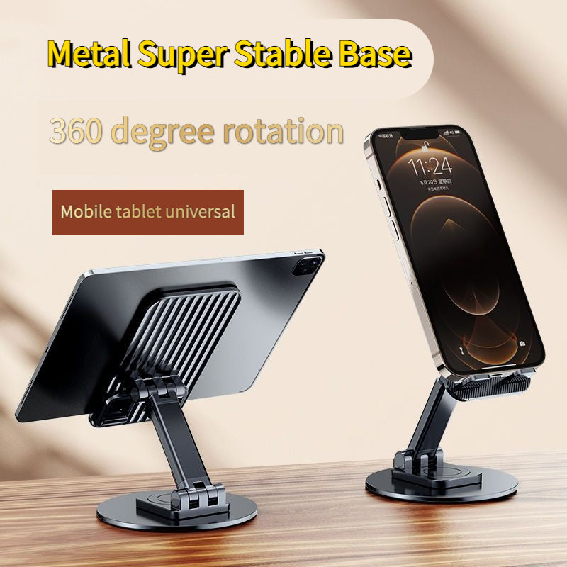 Foldable Phone Stand For Desk - Height Adjustable Cell Phone Holder Portable Cellphone Cradle Desktop Dock Metal Base 360 Degree Rotatable