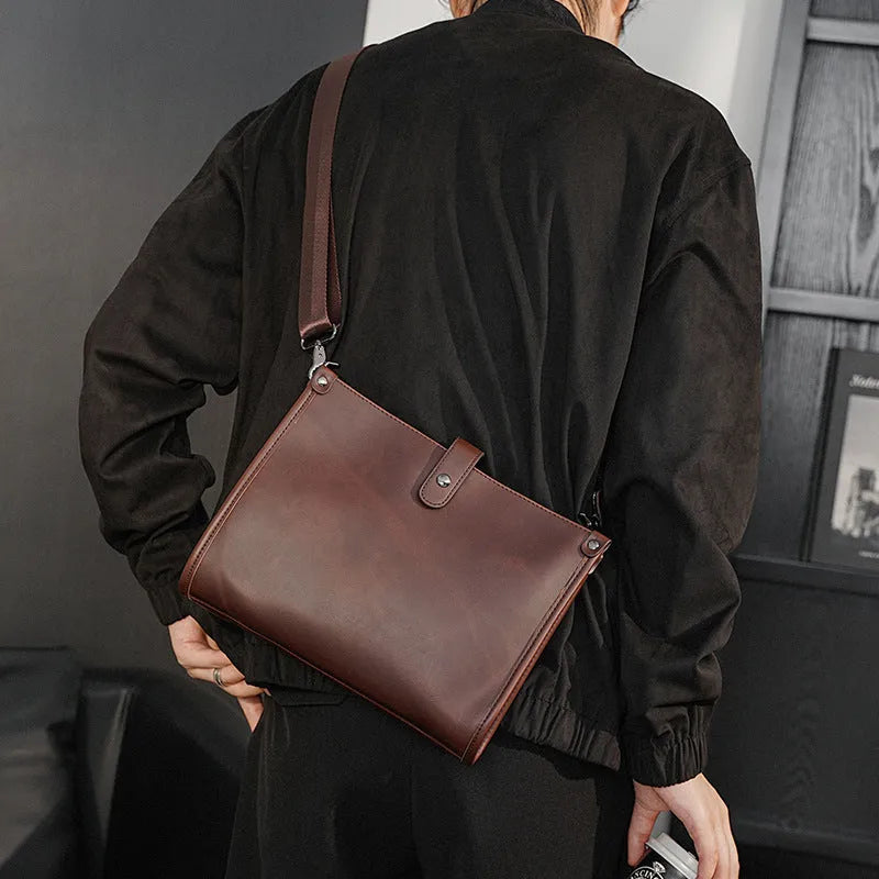 Men's Shoulder Messenger Bag Korean Style Casual Horizontal Retro Fashion PU Leather Crossbody Bag for Men