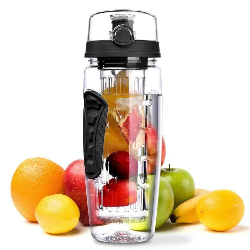 1000ml BPA Free Plastic Water Bottle With Fruit Infuser Sport Design Leakproof Unbreakable
