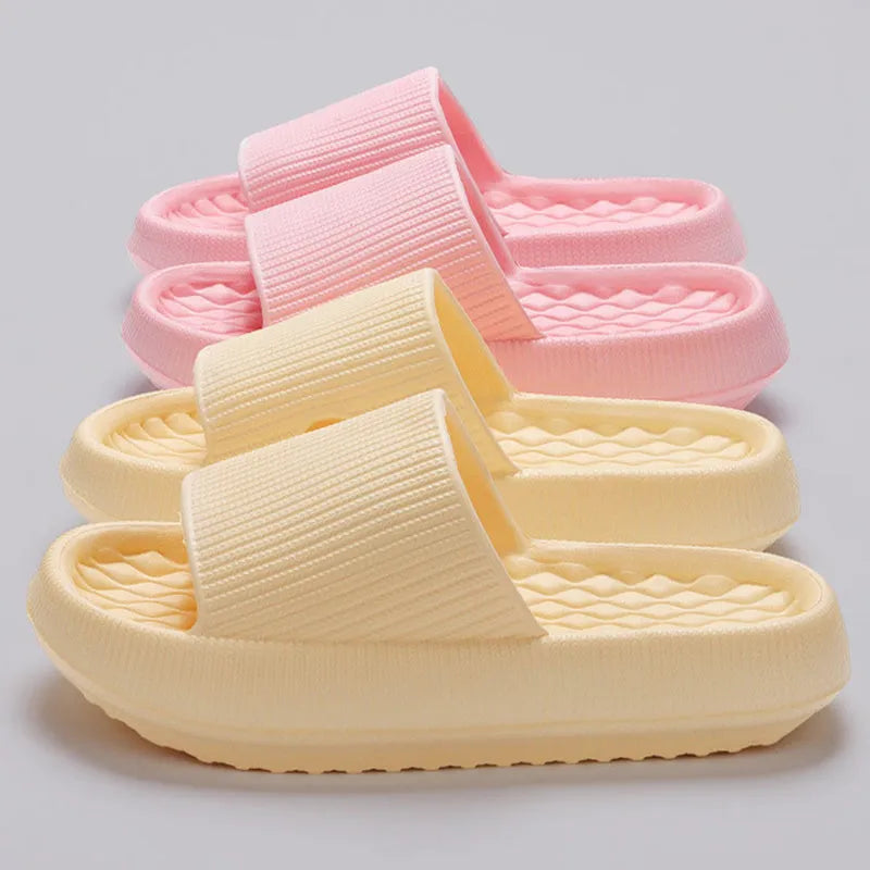 Summer EVA Slippers Solid Color Rhombus Stripe Anti Slip Home Shoes for Women