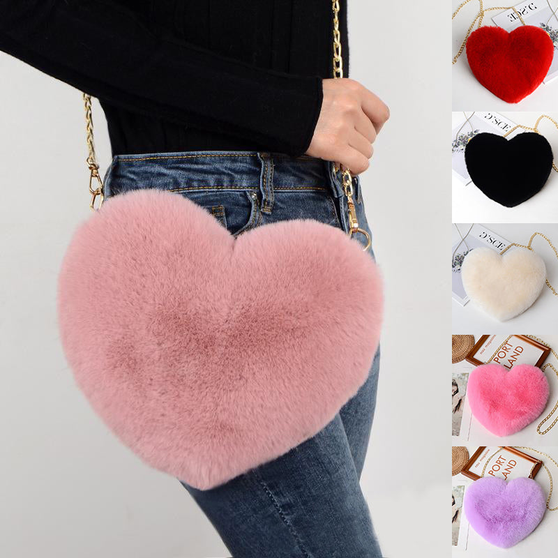 Plush Heart-Shaped Chain Shoulder Bag for Valentine's Day Party