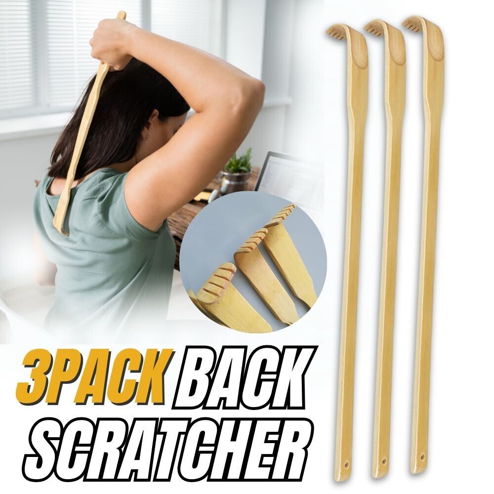 3 PCS Natural Bamboo Back Scratcher Long Reach Pick Itch Relief Tool Portable Bamboo Wood Back Scratcher Long Reach Handle Pick Itch Relief Massage