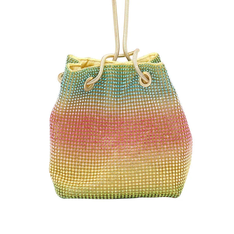 Net Red Rainbow Bucket Diamond Bag Rhinestone Soft Fabric
