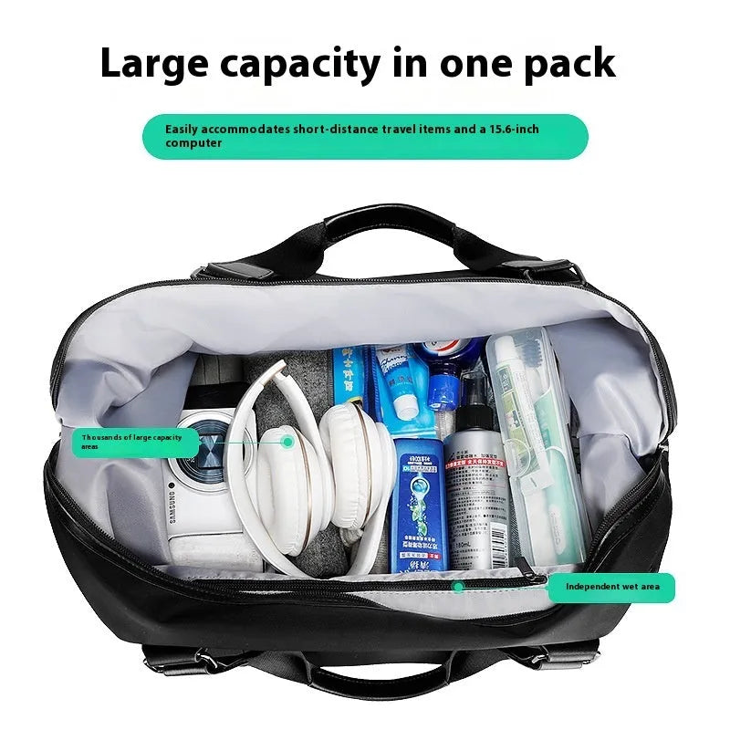 Oxford Cloth Gym Bag for Men and Women in Black Breathable Design Leisure Travel Size 35x50x19cm