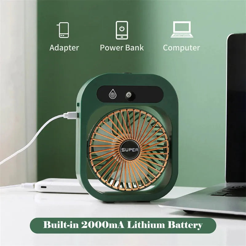 Air Conditioning Fan For Desk USB Rechargeable Misting Fan Air Cooler Portable Spray Fan With 3 Wind Speeds And Humidifier
