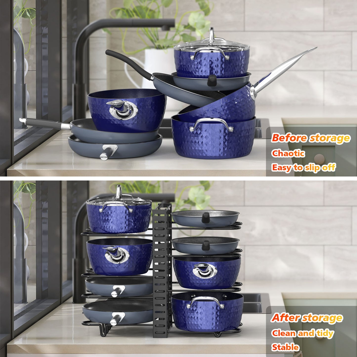 Pot And Pan Organizer, Pot Lid Holders & Pan Rack, Multiple DIY Methods, 8 Tier Pot Racks, Adjustable Kitchen Organization