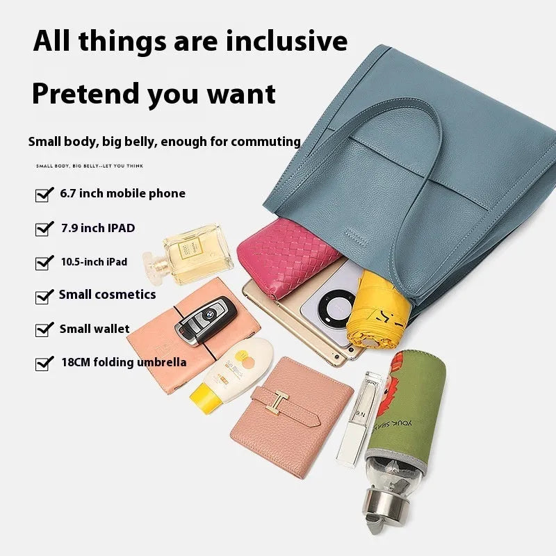 Travel Leather Bag Soft Genuine Cowhide Daily Use Square Vertical Model