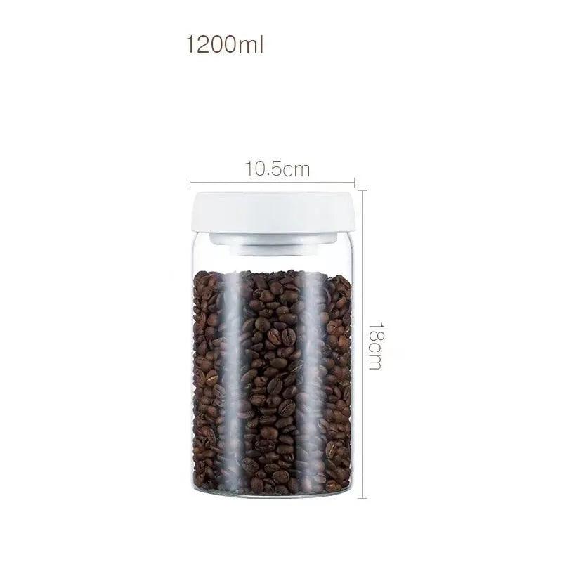 Vacuum Sealed Jug Set Black Coffee Beans Glass Airtight Canister Kitchen Food Storage Jar Set