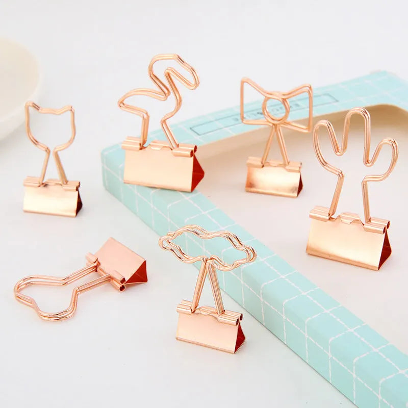 Creative Plating Gold Small Clip Office Style Long Tail Metal Flamingo Love Clouds Cat Cactus Bow