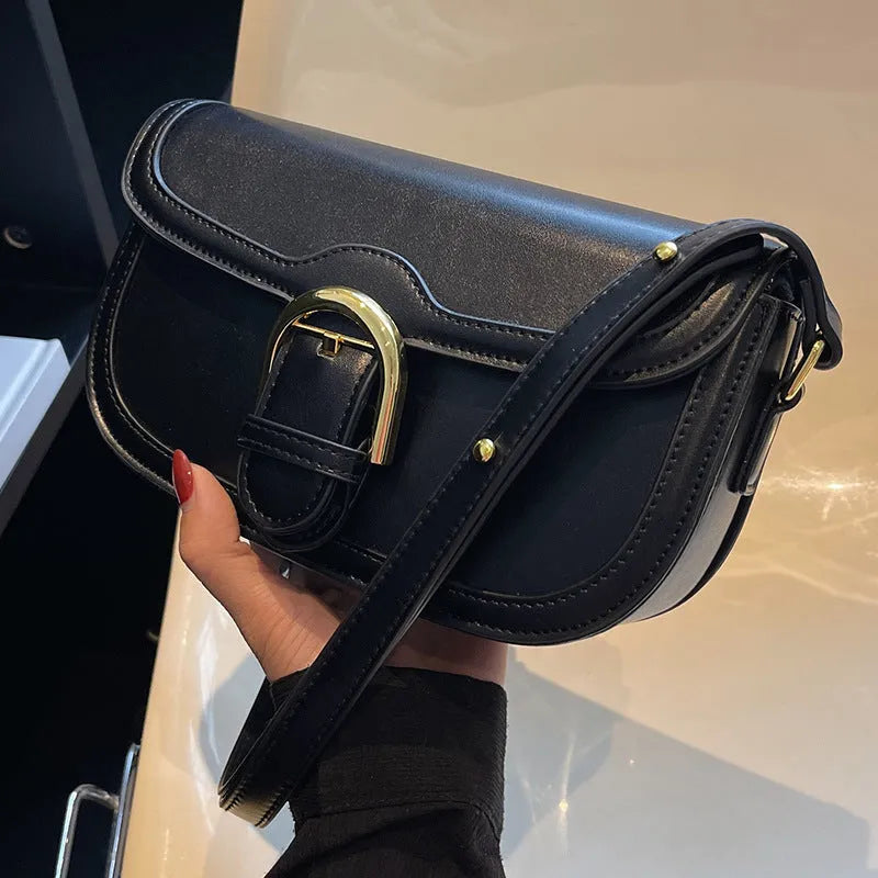 Fashionable Autumn And Winter Shoulder Messenger Bag for Daily Use in Brown Black and White PU Saddle Shape