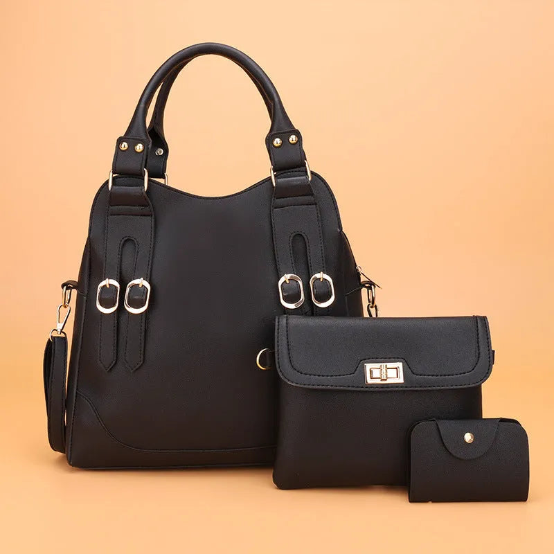 New Fashion Belt Decorative Three Piece Bag With Multiple Pockets And Zipper Closure