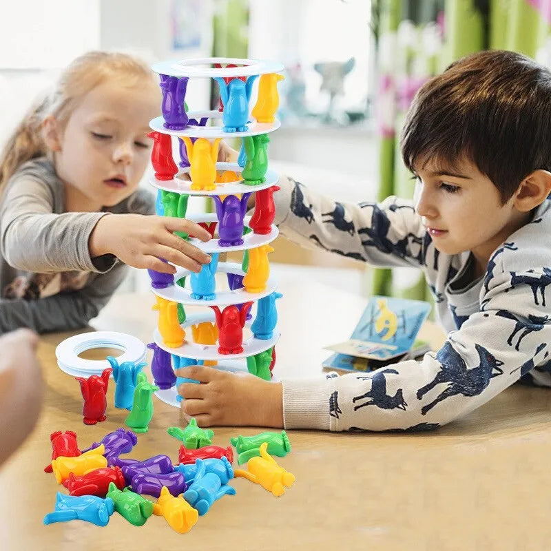 Penguin Tower Collapse Desktop Game Balance Toy Challenge Tower for Kids