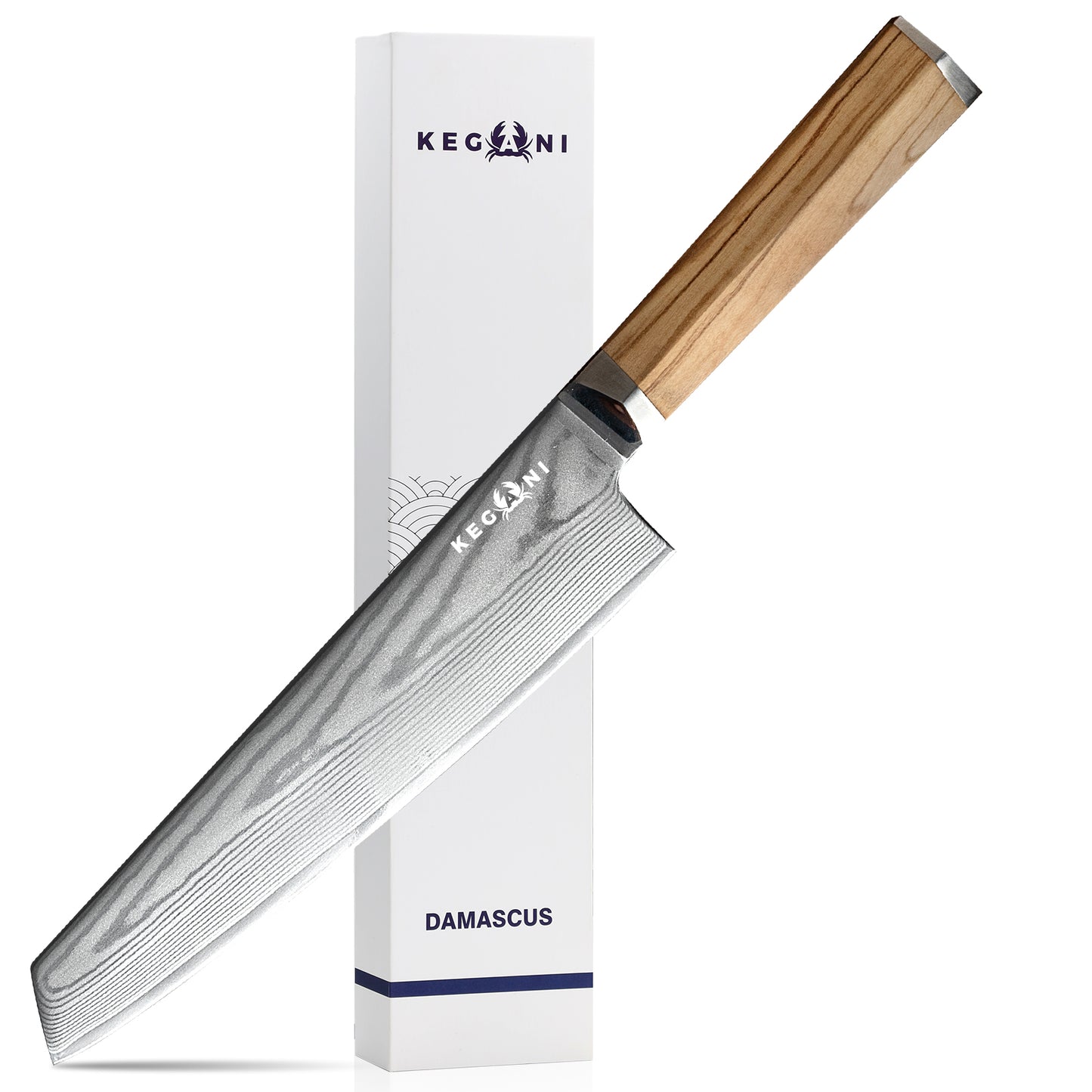 Kegani 8 Inch Kiritsuke Knife, Japanese Chef Knife 67 Layers VG-10 Damascus Kiritsuke, Italian Olive Wood FullTang Handle Natural Texture Japanese