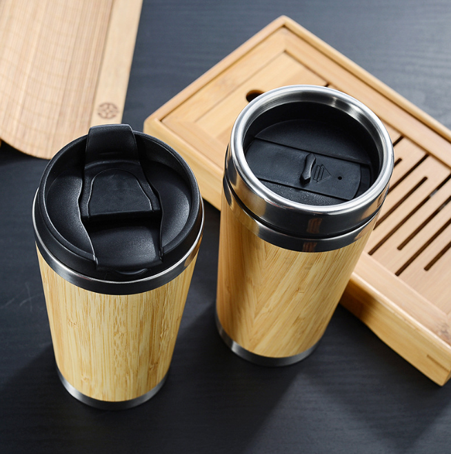 Bamboo Coffee Cup Glass Tumbler with Straw and Bamboo Lid, Iced Coffee Cup Reusable, Smoothie Cups, Tumbler with Silicone Protective Sleeve - BPA Free